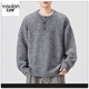 Pure (YISHion) lazy style Henry collar sweater for men 2025 autumn and winter loose casual sheep wool sweater gray button-up sweater 8112 floral gray L 120-140Jin Jin equals 0.5 kg