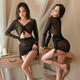 Universal 80-160 Jin Jin is equal to 0.5 kg. Large size women's new underwear long-sleeved hip dress sexy pajama suit uniform black dress + thong M recommended 80-100 Jin Jin is equal to 0.5 kg