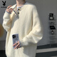 Playboy niche design Henry collar sweater for women and men, autumn and winter retro atmosphere loose pullover sweater for couple, off-white M