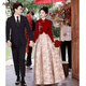 Meianjia new Chinese toasting dress bride's new red wedding engagement dress skirt women's winter long-sleeved winter wine red S