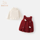Banxidi girls' dress, autumn and winter fashionable baby girl's one-year-old dress, children's princess skirt suit, winter velvet skirt, red 80