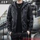 JEEP SPIRIT handsome leather jacket men's hooded slim fit trendy American retro 2025 new leather jacket autumn and winter motorcycle suit 2207 black 2XL