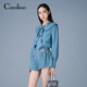 CAROLINE Tencel Cotton Denim Caroline 2025 Autumn New Doll Collar Shirt ERC4C02C Blue L