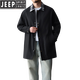 JEEP SPIRIT Men's Spring and Autumn Mid-length Jacket Large Size Fat People Loose Trendy Handsome Casual Versatile Windbreaker Solid Color Jacket Khaki 2XL