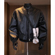 Jufeng American deconstructed short leather jacket men's high-end handsome motorcycle baseball uniform trendy brand workwear bomber jacket black quality upgrade 3XL 170-190Jin Jin equals 0.5 kg can be worn