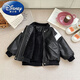Disney children's leather jacket boys handsome motorcycle jacket baby spring new fleece top leather jacket black fleece 90 cm