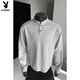 Playboy right shoulder sweatshirt cleanfit high-end pure white henley collar long-sleeved t-shirt men's autumn American style bottoming shirt white custom style M