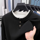 EMZ Ordos fake two-piece set Henry collar sweater for young men spring and autumn long-sleeved simple fashionable casual versatile black S 165
