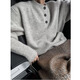 Autumn and winter fashion cleanf single-breasted sweater men's fashion lazy style Henry collar sweater loose jacket gray M