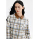 Birds and New Wine Embroidered Lapel Contrast Color Long Sleeve Shirt Women's 2025 Winter New Style Loose Plaid Top Plaid Light Blue HMH02 S