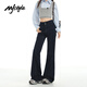 MJ STYLE American high-waisted boot-cut pants for women 2025 new autumn women's loose slimming bell-bottom jeans dark blue S
