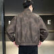 Leather jacket men's autumn trendy brand 2025 new lapel short style slim solid color leather jacket casual handsome men's jacket coffee color XL recommended weight 115-130Jin Jin equals 0.5 kg