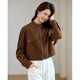 TERRE BLEUE Casual Work Jacket 2025 Spring and Autumn New Product Small Stand Collar Suede Short Jacket Women Brown S