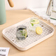 Large double-layer tea tray household rectangular drain tray water cup cup holder living room coffee table fruit tray plastic not broken beige double layer drainable