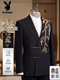 Playboy (PLAYBOY) New Chinese Men's Black Suit Suit Mao Suit Loose Chinese Style Embroidered Green Fruit Collar Tang Suit Engagement Dress Black Suit + Trousers S Recommended 110-130 Jin Jin equals 0.5 kg