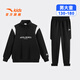 ANTA Children's Suit for Boys and Girls 2025 Autumn School Sports Children's Clothing Outdoor Running Training Knitted Sports Clothes Plus Velvet Style Black Letter Sweatshirt + Black Trousers Skin Warm Velvet 150 cm