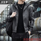 JEEP SPIRIT handsome leather jacket men's hooded slim fit trendy American retro 2025 new leather jacket autumn and winter motorcycle suit 2207 black 2XL