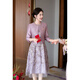 Fat Donglai's same style Chinese mother's wedding dress two-piece noble mother-in-law's wedding banquet dress cheongsam wedding dress small lilac suit 2XL