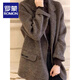 ROMON plus size women's 2025 spring and autumn style plaid suit woolen coat thickened quilted mid-length woolen coat brown 3XL (recommended 160-180Jin Jin equals 0.5 kg)