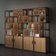 He Jiangong American loft floor-standing multi-layer storage cabinet industrial style iron storage rack with door display rack solid wood partition bookcase 80*25*200cm