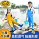 G.duck children's suspender waders children's water play waterproof clothing thickened boys and girls fishing kindergarten baby one-piece rain boots children's suspender model yellow + large pocket 27 size - shoe size