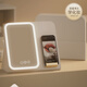 镜子化妆镜led带灯便携折叠桌面台式学生宿舍家用旅行 荔枝白【手机支架高定皮革】-2400AH