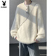 Playboy niche design Henry collar sweater for women and men, autumn and winter retro atmosphere loose pullover sweater for couple, off-white M