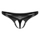 PYONGRAINS men's front hollow underwear sexy bright leather men's thong iron ring mid-low waist T-line underwear black sub-size S