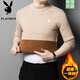 Playboy Cardigan Men's 100% Pure Wool Half Turtleneck Sweater Plus Velvet Thickened Warm One-piece Velvet Bottoming Shirt Men's Half Turtleneck Camel-Thick Velvet XL 175 Recommendation 130-150 Jin Jin is equal to 0.5 kg Wear