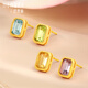 Shipulin 18K gold sugar cube topaz earrings, fashionable women's earrings, citrine + green crystal
