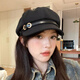 Jin Jin is equal to 0.5 kg Mu Beret Women's 2025 Autumn and Winter New Japanese Retro Newsboy Hat Versatile Big Head Circumference Painter Octagonal Navy Hat Black One Size Brim Leather