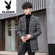 Playboy (PLAYBOY) Men's Suit Mid-Length Windbreaker Jacket Spring and Autumn Slim Woolen Suit Top Youth Trendy Woolen Coat Dark Plaid 2XL