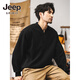 JEEP SPIRIT Jeep retro sweatshirt men's autumn trendy Henry collar half cardigan jacket men's spring and autumn long-sleeved POLO shirt men's black 350g heavyweight XL suitable for 145-160Jin Jin equals 0.5 kg