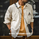 Madden workwear American retro long-sleeved shirt men's Indian totem patchwork pocket stacked cotton shirt autumn off-white L
