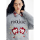 Flying Birds and New Wine Letters Flower Design Round Neck Sweater Women's 2025 Winter New Pullover Sweater Top Light Gray HCC01 S