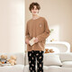 Fenton Couple Cotton Pajamas Women's New Breathable Fashionable Round Neck Can Be Weared Outside Men's Home Clothing Suit Khaki (Male) L