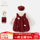 Banxidi girls' dress, autumn and winter fashionable baby girl's one-year-old dress, children's princess skirt suit, winter velvet skirt, red 80