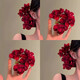 Autumn and winter retro fabric flower hairpin for women, elegant temperament, high-end hairpin, sweet niche atmosphere hairpin for women, hairpin - red