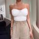 2024 Summer New European and American Clothing Solid Color Sexy Slim Hot Girl Fashion Tube Top Trendy Light Brown XS