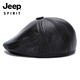 JEEP SPIRIT light luxury genuine leather hat men's middle-aged and elderly hat sheepskin beret casual peaked cap winter outdoor warm front black M extra large (61-62c)