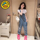 迪士尼（Disney）女童背带裤套装洋气春夏装中大童牛仔背带裤女孩子夏装短袖两件套 黑色T恤+背带裤套装 150
