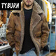 TYBURN Mountain Ano Retro Jacket Men's Thickened Warm Motorcycle Style Lapel Loose Retro Leather Jacket Ginger Quality Spot M (95-115) Jin Jin equals 0.5 kg