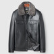 Haining leather jacket first-layer cowhide jacket with velvet and removable wool collar with thickened black M