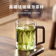 Green apple glass set household high temperature resistant drinking cup household green tea cup with handle hospitality cup office transparent wooden handle cup 300mlx6