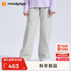 moodytiger女童裤子抓绒拒水25年冬季新品儿童长裤保暖休闲纯色运动阔腿裤 月魄灰 120