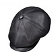 Saimandie men's high-end genuine leather cap, genuine leather octagonal hat for middle-aged and elderly people, retro newsboy hat, sheepskin painter hat, black L (55-56cm)