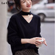La Chapelle zodiac year red v-neck sweater for women in autumn and winter, long-sleeved bottoming shirt, halter neck knitted top, black, one size