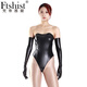 Ftshist sexy bunny girl cosplay queen high-gloss patent leather latex large size charming off-shoulder bodysuit tube top patent leather-black S