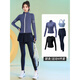 Best velvet yoga clothes for women 2025 new style Pilates training clothes autumn long-sleeved running sports fitness suit blue two-piece set (black pants) L