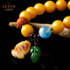 La Yun Feiyin Baltic Sea beeswax bracelet natural amber chicken fat yellow round bead bracelet beeswax fish pendant with jasper jade leaves Type A fish with jasper jade leaves